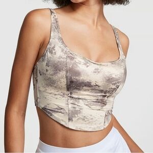 New VICTORIA'S SECRET PINK Size XS Camo Blur Satin Lightly Lined Corset Crop Top